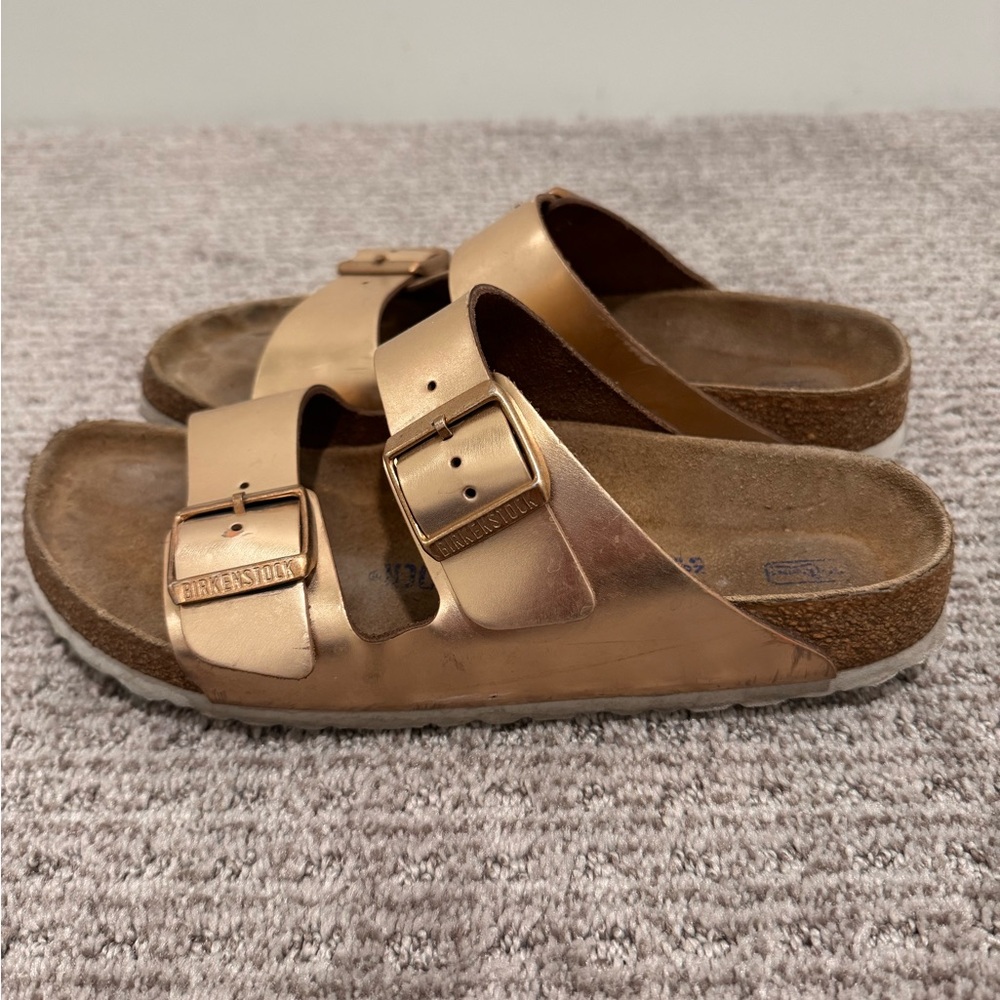 Birkenstock Arizona soft footbed slide sandal- copper leather size 9 - Picture 9 of 13